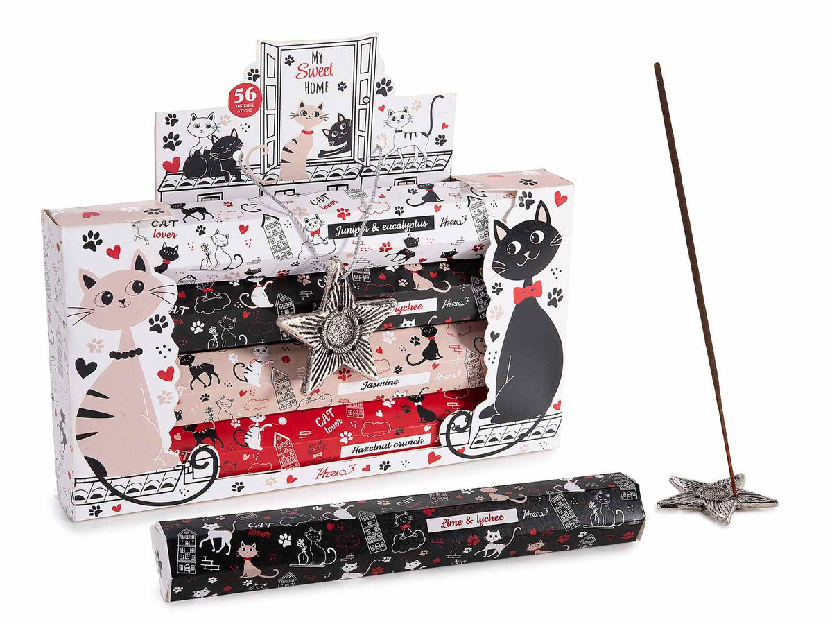 Confezione regalo da 4 tubi con 14 stick incenso con portaincenso in metallo, set da 8 pezzi, Tubo: cm 3 x 3 x 21 H