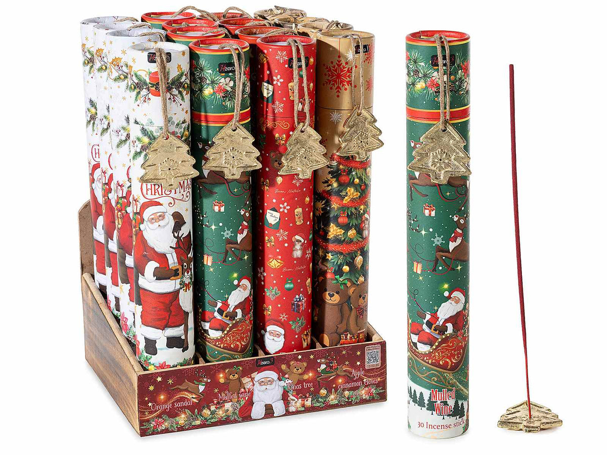 Stick di incenso con porta incenso in metallo ad albero. Confezione regalo, set da 16 pezzi, Stick: cm 25,5 H