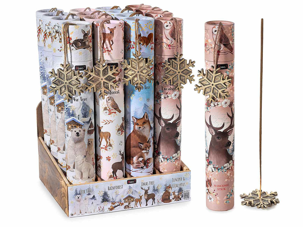 Stick di incenso con porta incenso in metallo ad fiocco di neve. Confezione, set da 16 pezzi, Stick: cm 25,5 H