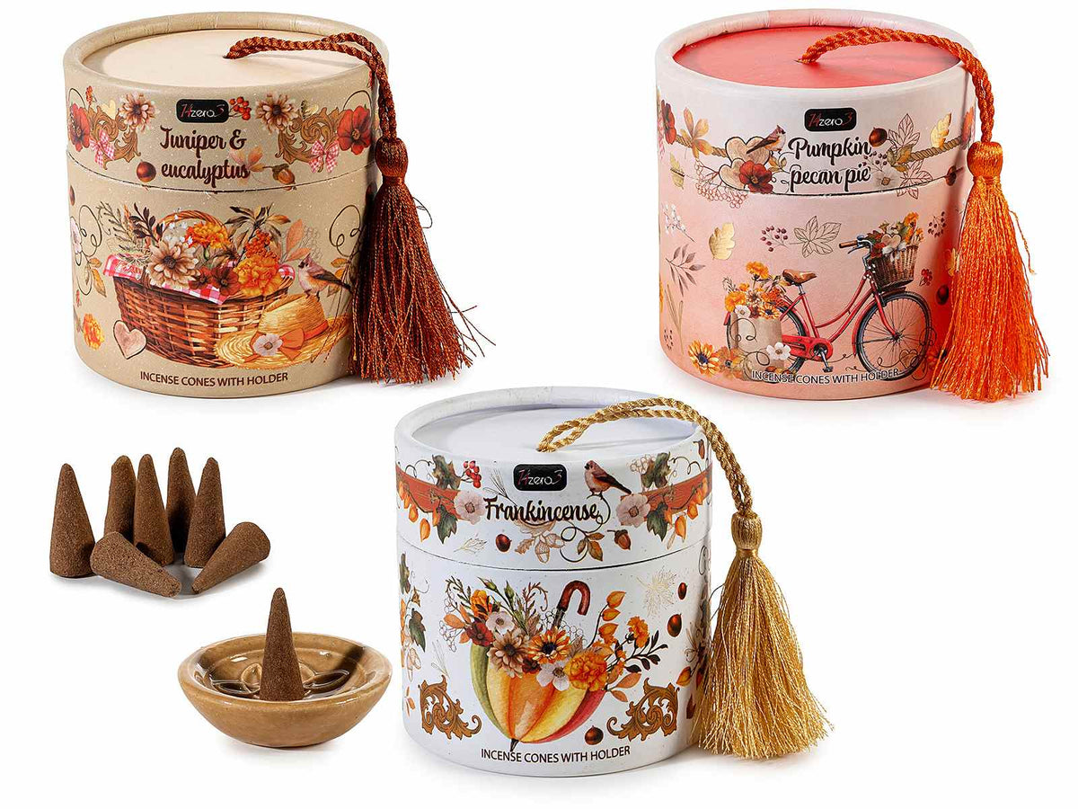 30 coni di incenso con portacono in ceramica in confezione regalo con stampa, set da 6 pezzi, Conetto: Ø 1,2 cm x 2,8 H