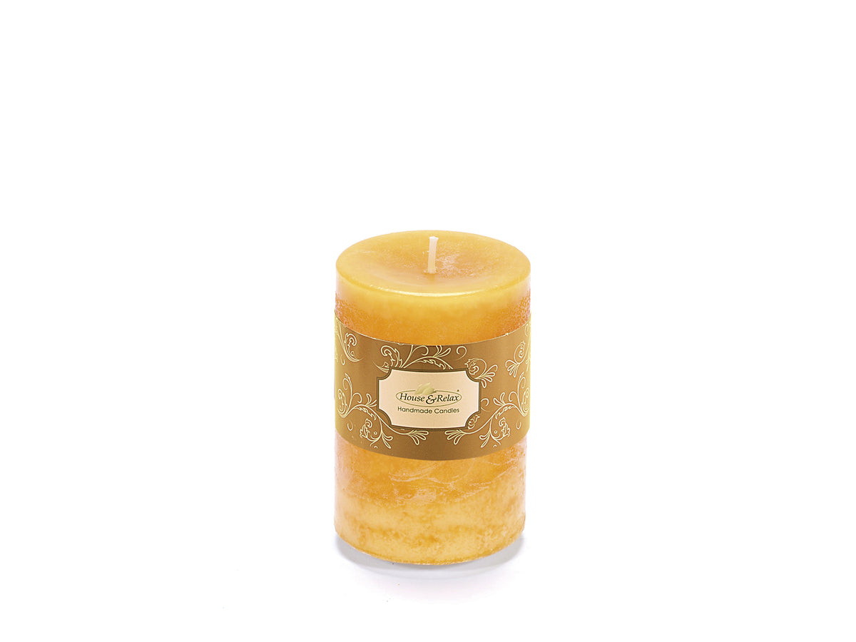 Candela cilindrica misura media color arancia, set da 4 pezzi, Ø6,7cmx9,5H - Durata:46h