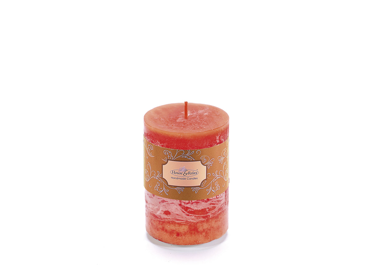 Candela cilindrica arancione fiamma misura media, set da 4 pezzi, Ø6,7cmx9,5H - Durata:46h