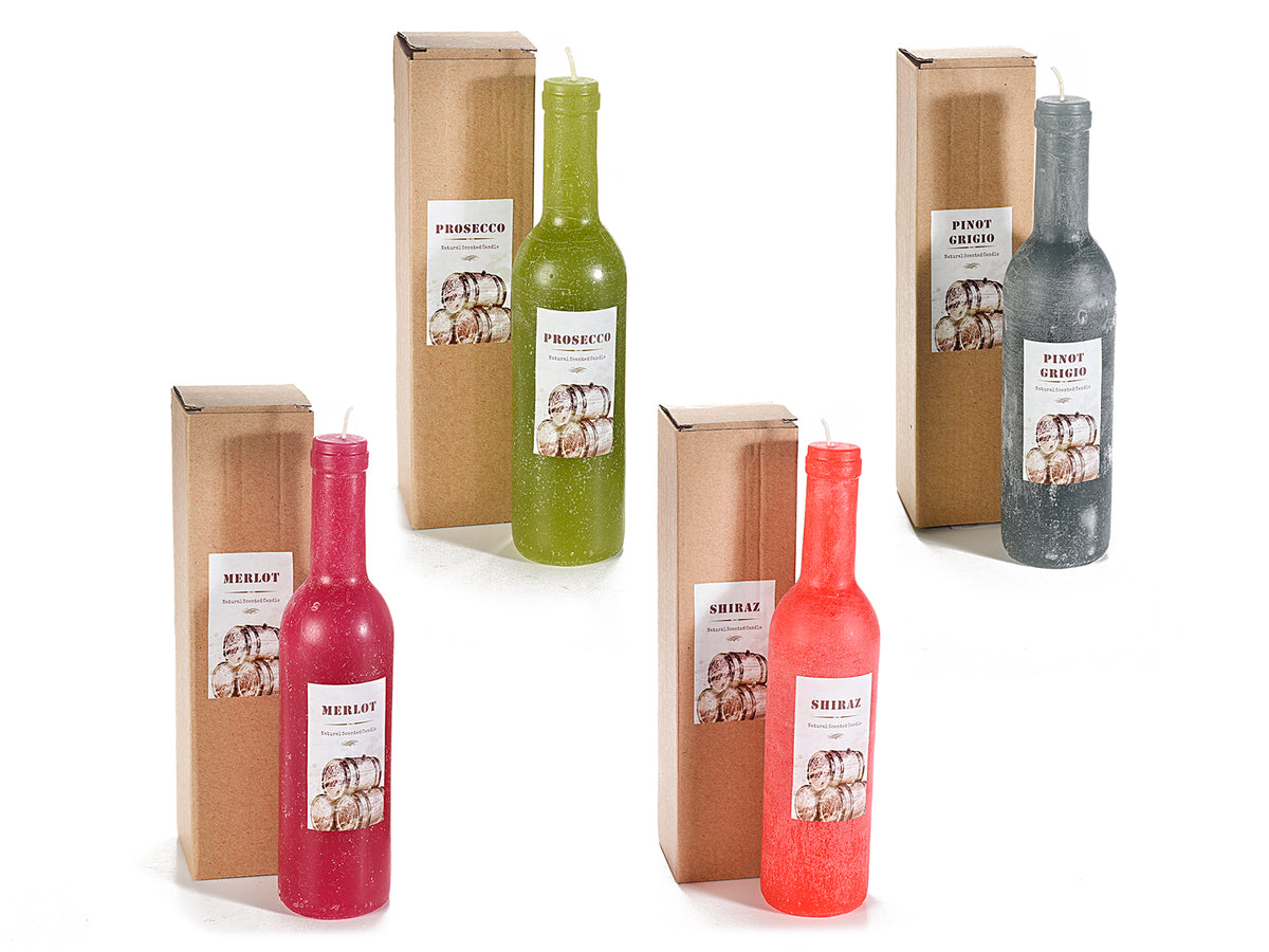Candele a forma di bottiglia al profumo di vino in scatola singola, set da 4 pezzi, Ø 6 cm x 25 H
