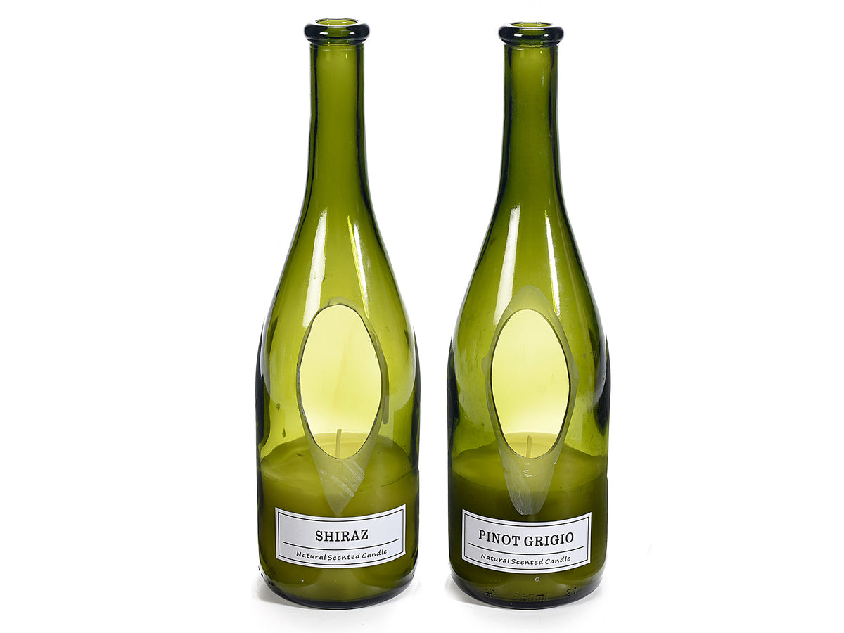 Candele profumate al vino in bottiglia di vetro in confezione regalo, set da 2 pezzi, Ø 8,5 cm x 29 H