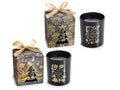 Candele profumate natalizie in vasetto di vetro nero con decori oro, set da 4 pezzi, Candela: Ø 8,5 cm x 10 H