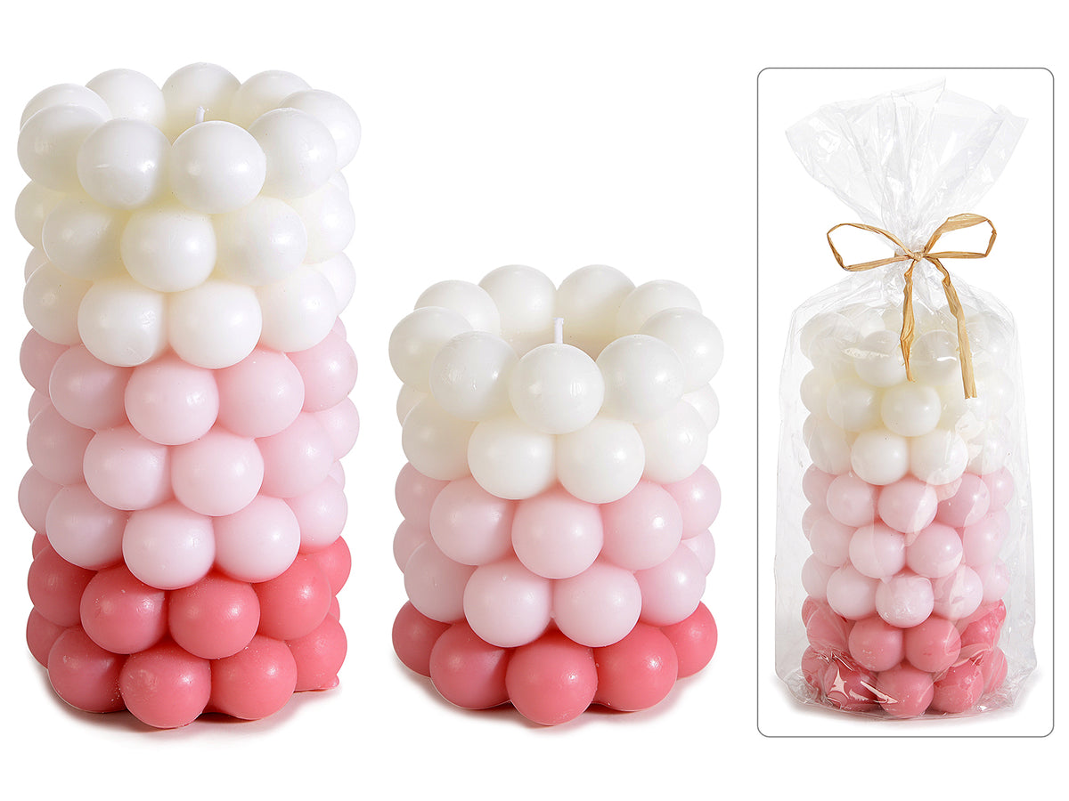 Candele cilindriche Bubble / perle multicolore in confezione singola, set da 2 pezzi, Grande: Ø 8 cm x 15 H