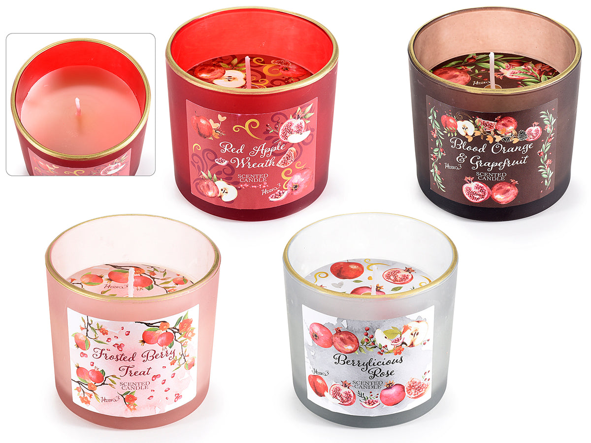 Candele profumate in barattolo vetro satinano con bordo dorato, set da 4 pezzi, Ø 7,5 cm x 7,5 H