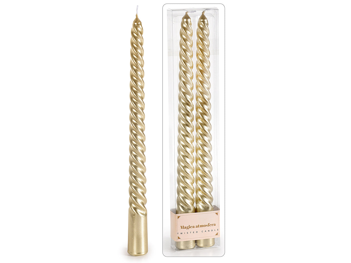 Candele a torchon color champagne oro, in scatola trasparente da 2 pezzi, set da 8 pezzi, Candela: Ø 2,2 cm x 25 H