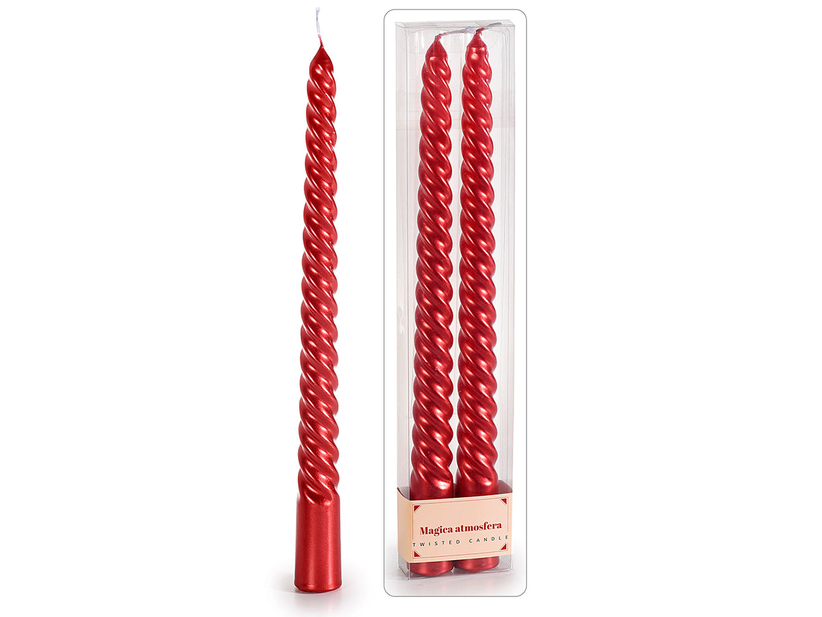 Candele a torchon colore rosso, in scatola trasparente da 2 pezzi, set da 8 pezzi, Ø 2,2 cm x 25 H