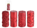 Candele rosse grandi con decori in rilievo in confezione singola, set da 4 pezzi, Ø 7 cm x 15 H