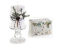 Candele di Natale con portacandela in vetro trasparente e rametti di pino, set da 4 pezzi, Candela: Ø 7 x 10 H