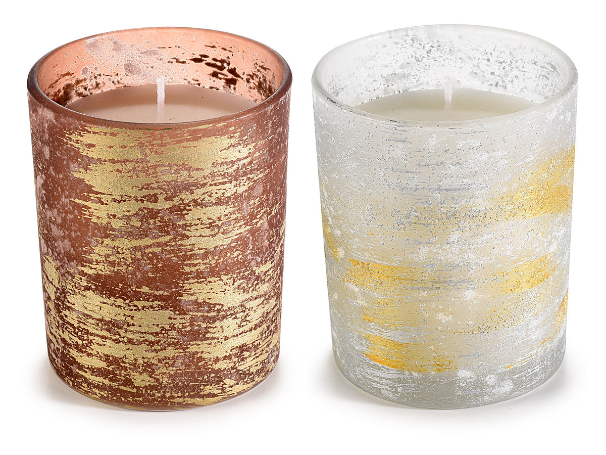 Candele profumate in vasetto di vetro con dettagli dorati, set da 6 pezzi, Ø 7 cm x 8,5 H