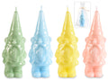 Candele lucide a forma di gnomo colorato in confezione singola trasparente, set da 4 pezzi, cm 6,5 x 5,5 x 17,5 H