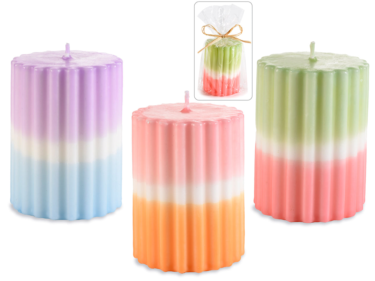 Candele a cilindro con sfumatura in doppio colore pastello in confezione, set da 3 pezzi, Ø 7,5 cm x 10 H
