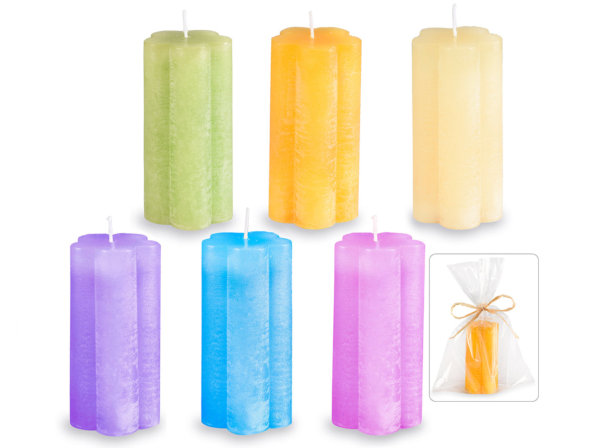 Candele alte colorate a forma di fiore colorato in confezione singola, set da 12 pezzi, Ø 4,5 cm x 10 H