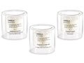 Candele profumate in vasetto di vetro doppio fondo con scritte, set da 3 pezzi, Ø 8 cm x 7,5 H
