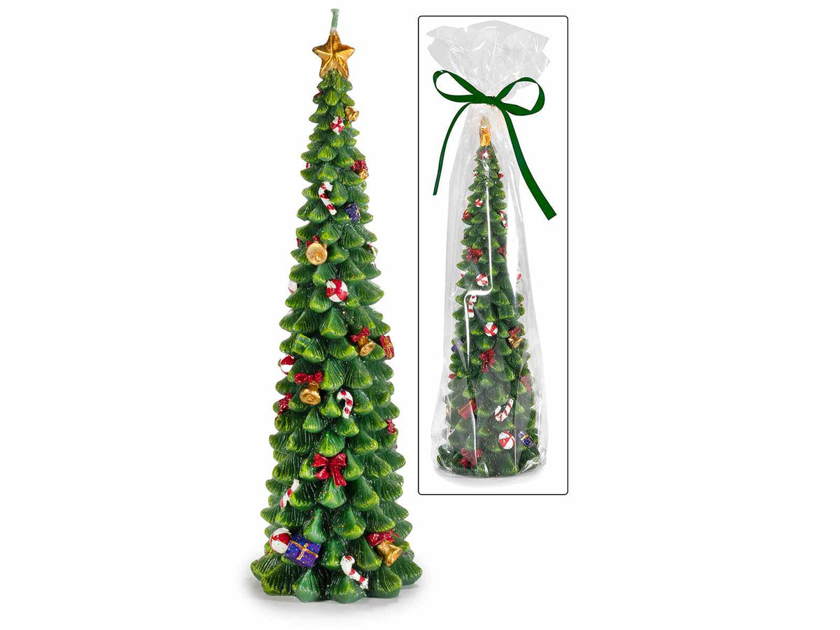 Candele ad albero di Natale con palline e addobbi decorato con glitter, set da 2 pezzi, Ø 9,5 cm x 30 H