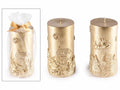 Candele dorate medie di Natale decorate con paesaggio in rilievo in confezione, set da 6 pezzi, Ø 6 cm x 12 H