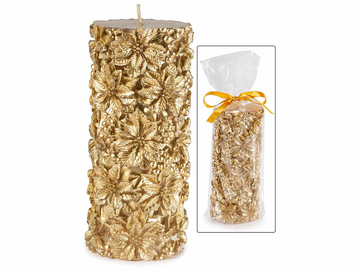 Candele di Natale dorate con decori stella di Natale in rilievo, in confezione, set da 4 pezzi, Ø 7,5 cm x 17 H