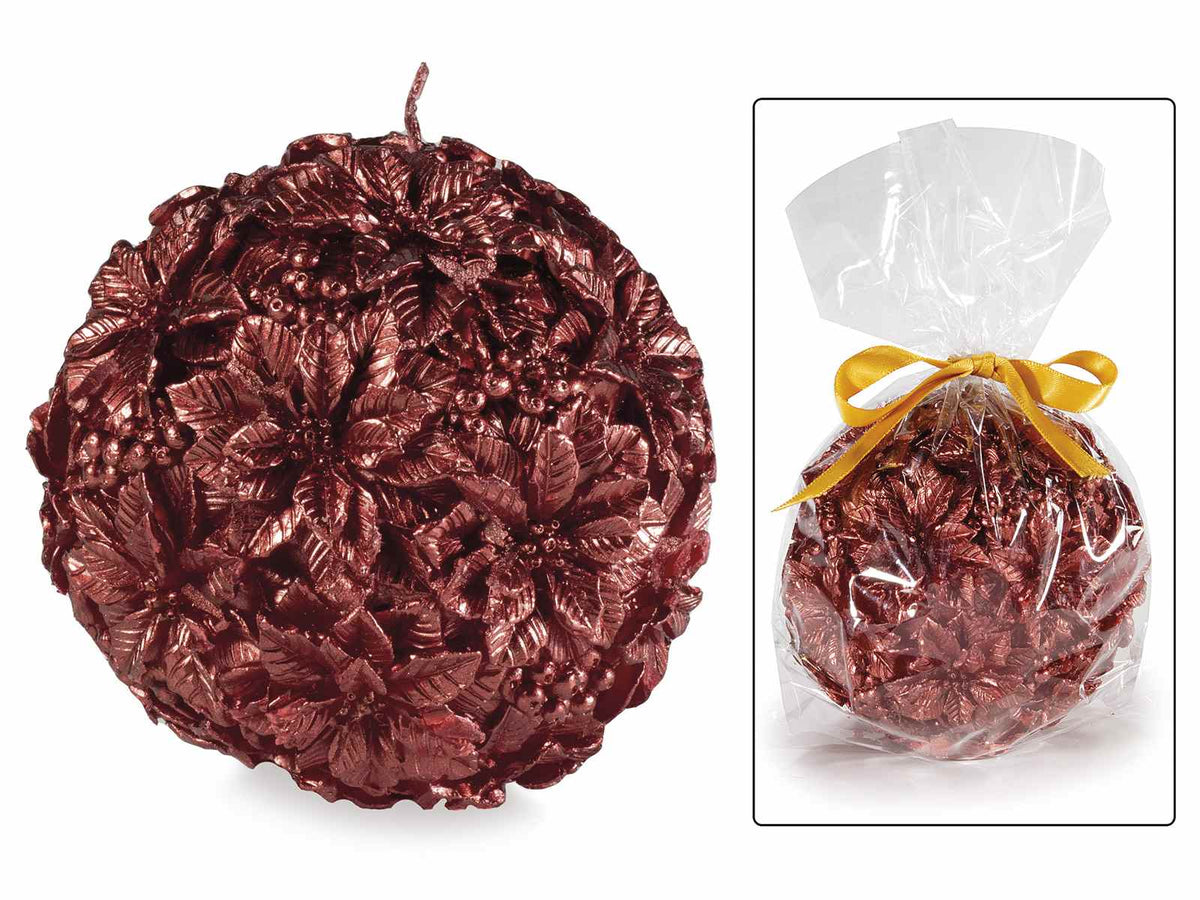 Candele rosse natalizie a sfera con decori stella di Natale in rilievo, set da 6 pezzi, Ø 9,5 cm