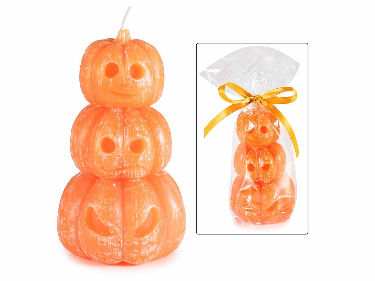 Candele triple di Halloween a forma di zucca in confezione singola, set da 6 pezzi, Ø 8 cm x 14 H