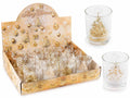 Candele a forma di albero di Natale in vasetto di vetro decorato con fiocchi, set da 12 pezzi, Ø 5,5 cm x 6,5 H