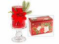 Candele natalizie rosse decorate con fiore di stella di Natale, bacche e rami, set da 4 pezzi, Candela: Ø 7 x 10 H