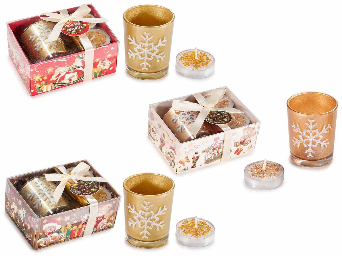 Confezione a cofanetto regalo di Natale con portacandela tealight in vetro, set da 9 pezzi, Portatealight: Ø cm 5 x 6 H
