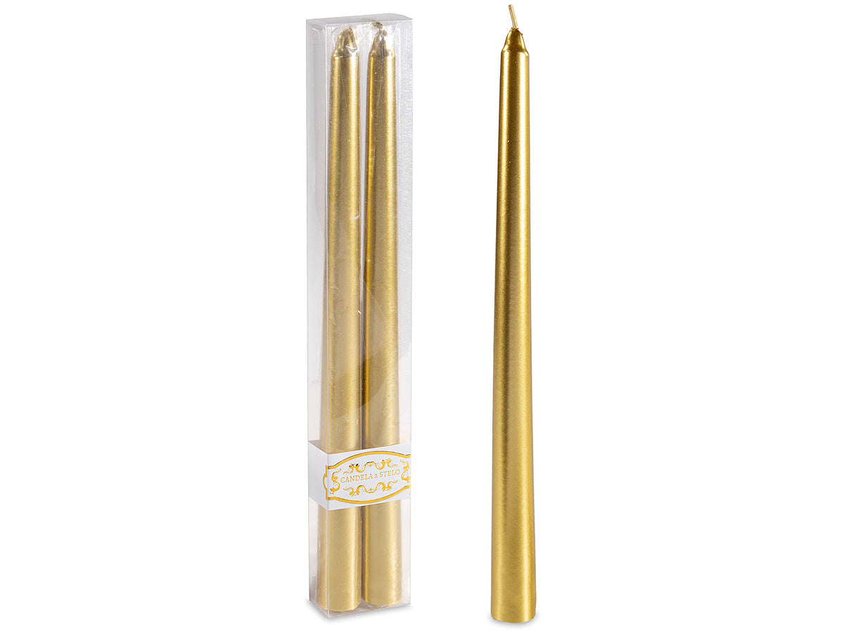 Candele stelo color oro metallizzato in scatola da due pezzi, set da 10 pezzi, Ø 2,3 cm x 30 H