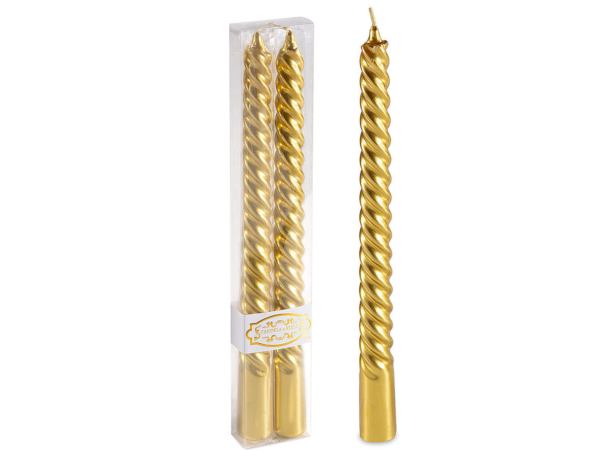 Candele stelo torchon color oro metallizzato in scatola da due pezzi, set da 16 pezzi, Ø 2,2 cm x 25 H