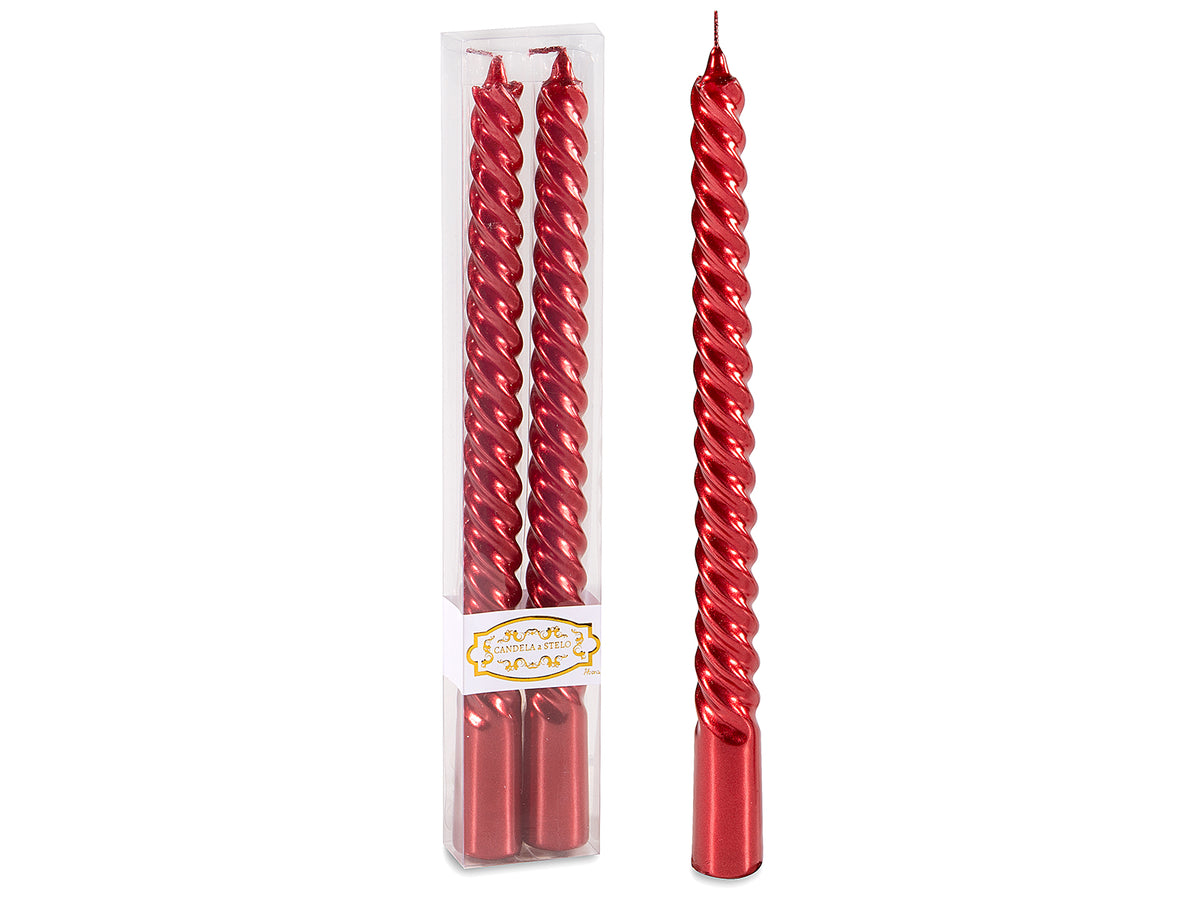 Candele stelo torchon color rosso metallizzato in scatola da due pezzi, set da 16 pezzi, Ø 2,2 cm x 25 H