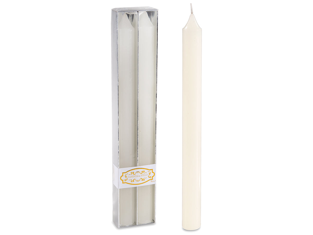 Set di 12 candele stelo color avorio in scatola da due pezzi, Ø 2 cm x 25 H
