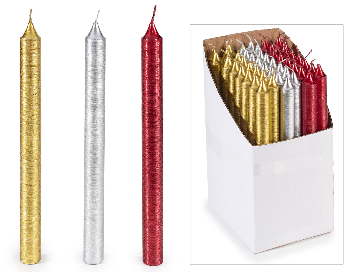 Candele a stelo colorate con effetto metallizzato in scatola da 48 pezzi, Ø 2 cm x 25,5 H