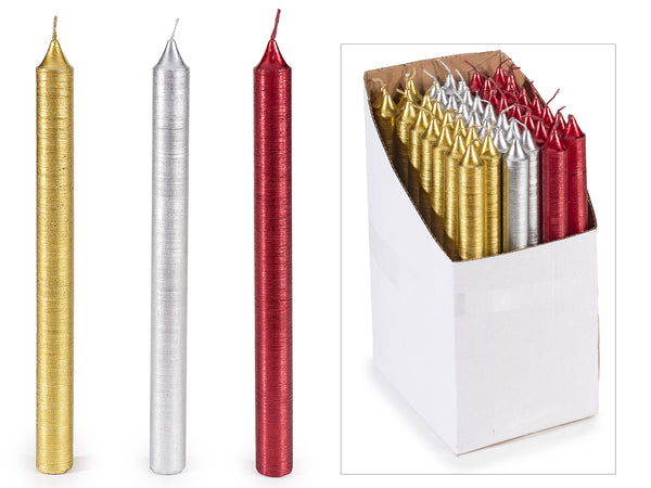 Candele a stelo colorate con effetto metallizzato in scatola da 48 pezzi, Ø 2 cm x 25,5 H