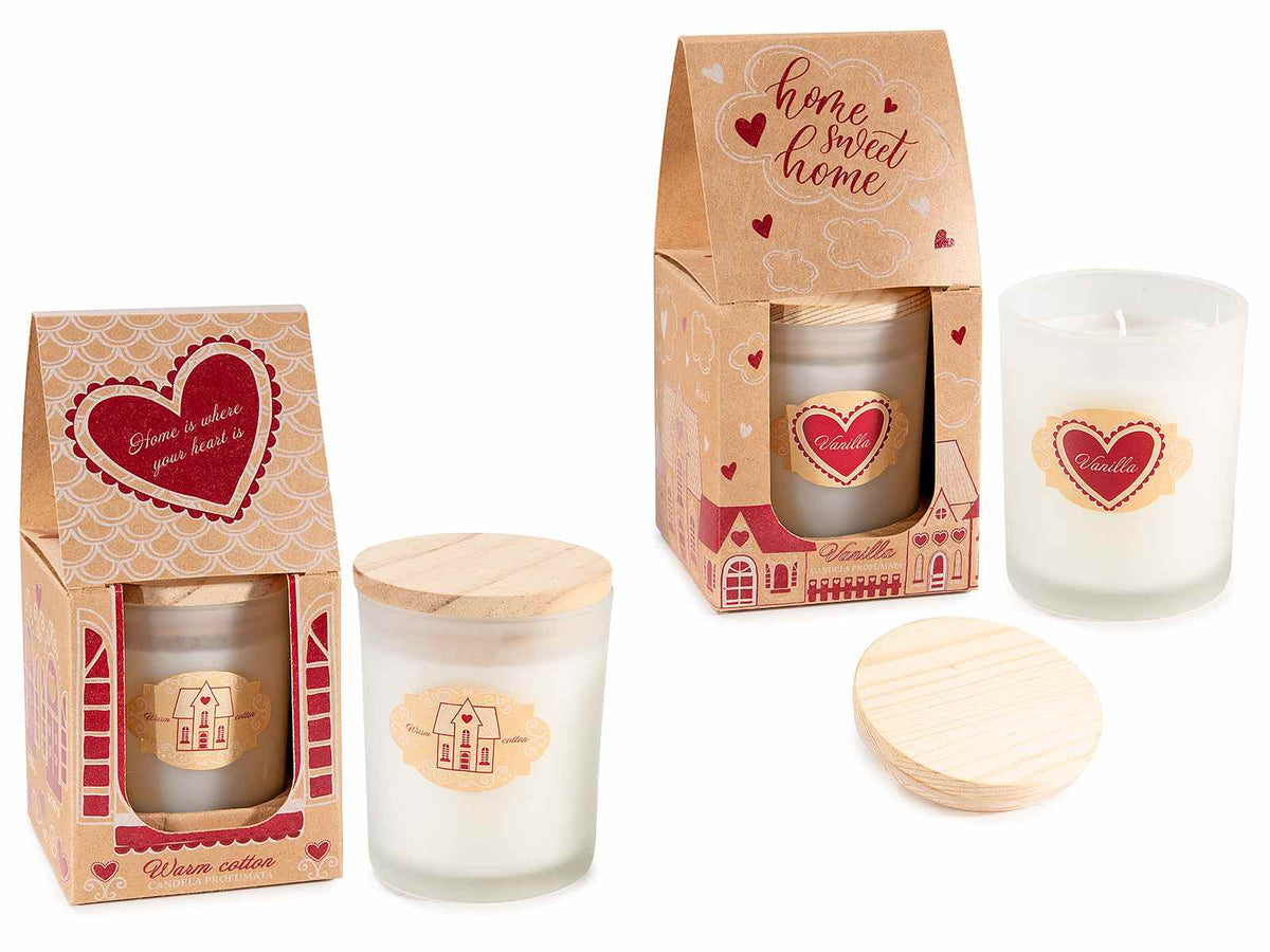 Candele profumate in vasetto di vetro con tappo in legno e confezione regalo, set da 4 pezzi, Ø 7 cm x 9 H