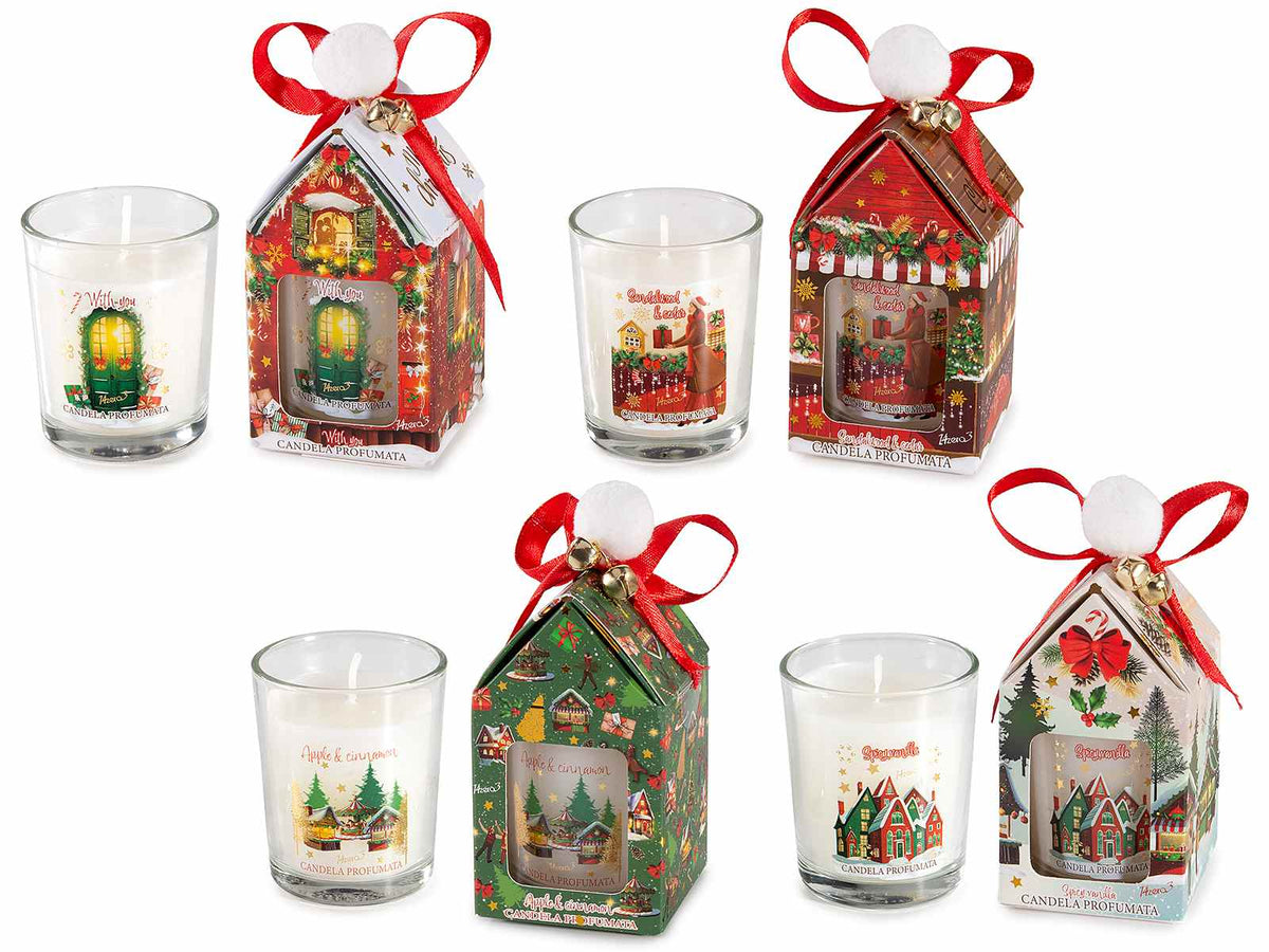 Candele profumate di Natale in bicchiere vetro in confezione regalo, set da 8 pezzi, Candela: Ø 5,5 cm x 6,5 H