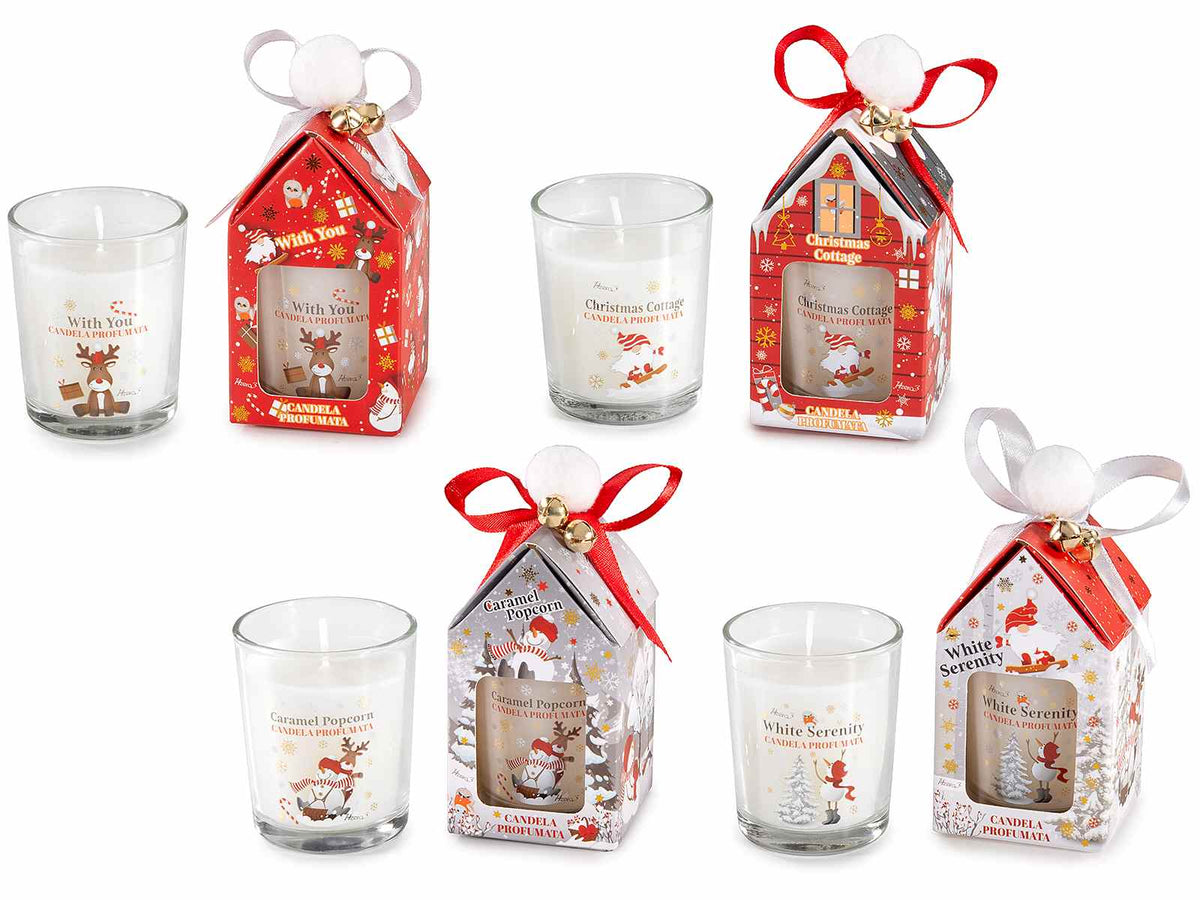 Candele natalizie profumate in bicchiere vetro con confezione regalo natalizia, set da 8 pezzi, Candela: Ø 5,5 cm x 6,5 H