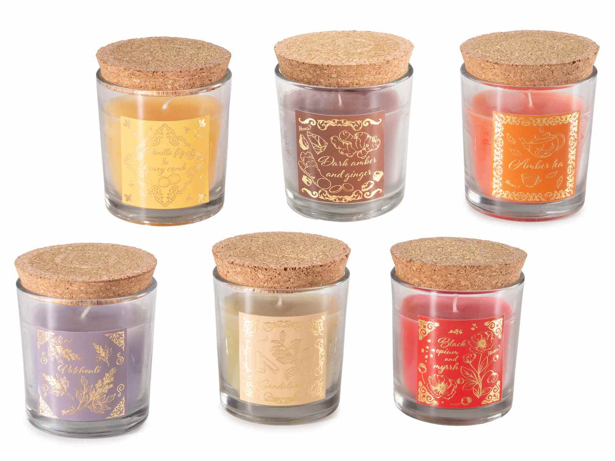 Candele colorate profumate in vasetto di vetro, set da 6 pezzi, Ø 7,5 cm x 8,5 H