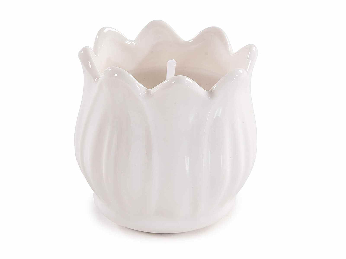 Candele profumate a forma di tulipano in porcellana bianca lucida, set da 8 pezzi, Ø 6 cm x 6 H