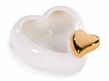 Candele profumate in vasetto di ceramica a forma di cuore con cuoricino dorato, set da 6 pezzi, cm 10 x 10,5 x 5,5 H