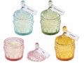 Candele profumata in barattolo di vetro colorato e decorato con coperchio e tag, set da 4 pezzi, Ø 8,5 x 13 H