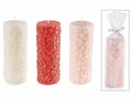 Candele colorate con superficie a cuori in rilievo in confezione singola, set da 3 pezzi, Ø 7 cm x 17 H