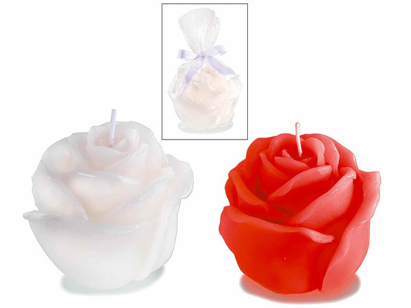 Candele a forma di bocciolo di rosa bianca e rossa in confezione singola, set da 8 pezzi, Ø 8,5 cm x 7,5 H