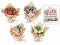 Candele a bouquet di tulipani con carta regalo e nastro in espositore da 12, set da 12 pezzi, Candela: cm 9,5x7,5x12 H