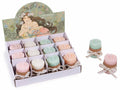 Candele colorate sagomate con fiocchetto in espositore da 12 pezzi, set da 12 pezzi, Candela: Ø 5 cm x 7,5 H