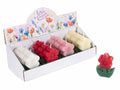 Candele a forma di fiore colorato in espositore da 12 pezzi, set da 24 pezzi, Candela: cm 4,5 x 2 x 6 H