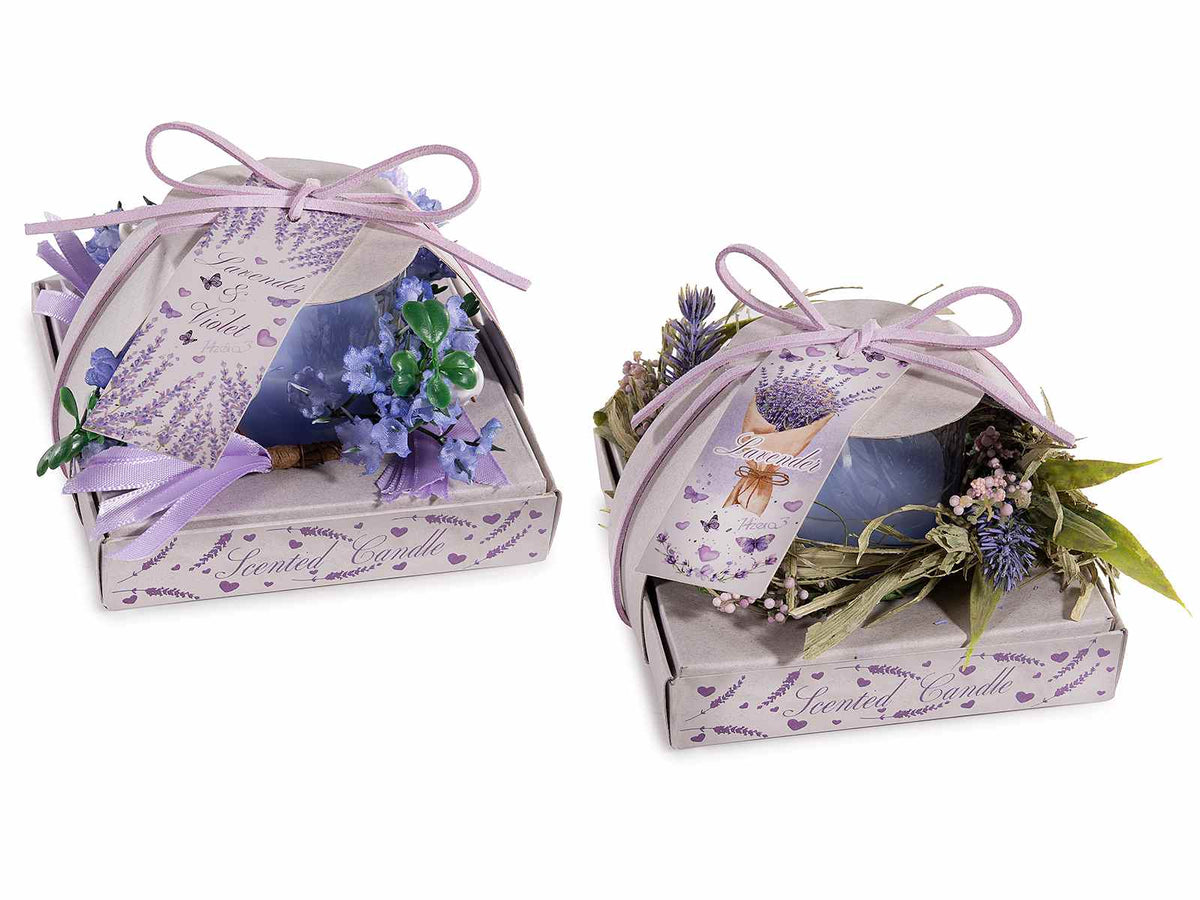 Candele profumate in confezione regalo con ghirlanda decorativa, fiocchetto, set da 6 pezzi, Ø 11 cm x 7 H