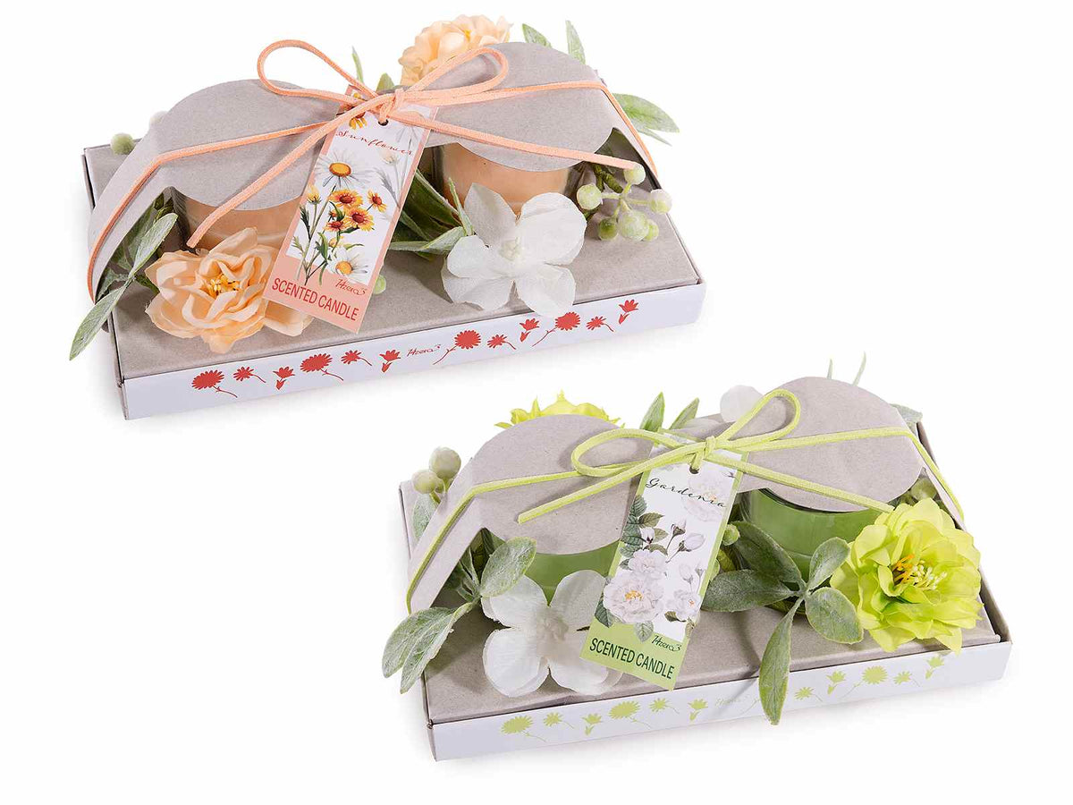 Candele profumate con ghirlanda decorativa in confezione regalo con tag, set da 4 pezzi, Ø 10 cm x 6,5 H