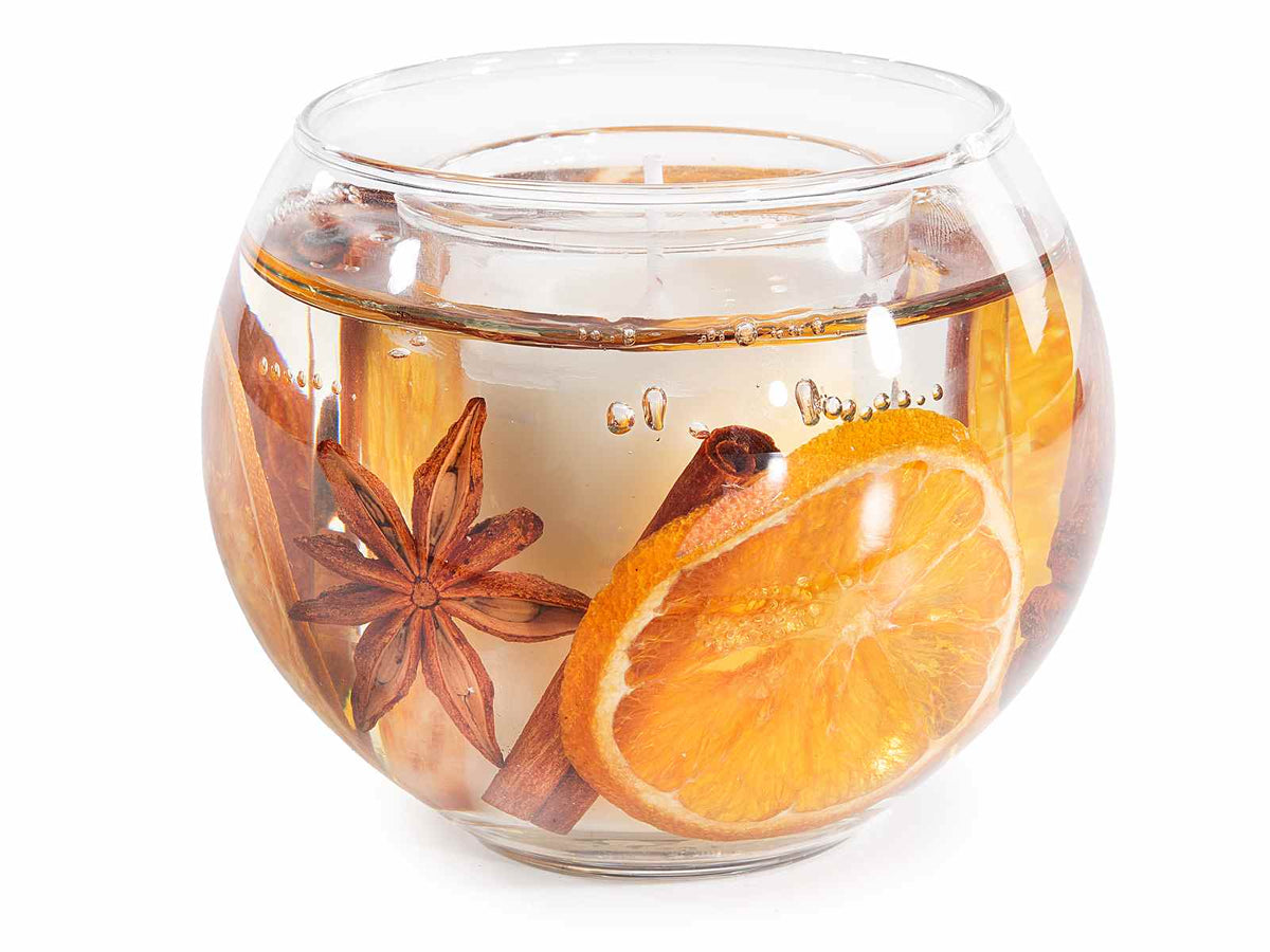 Candele profumate in vasetto di vetro con gel, arancia, cannella e chiodi, set da 2 pezzi, Ø 10 cm x 8 H