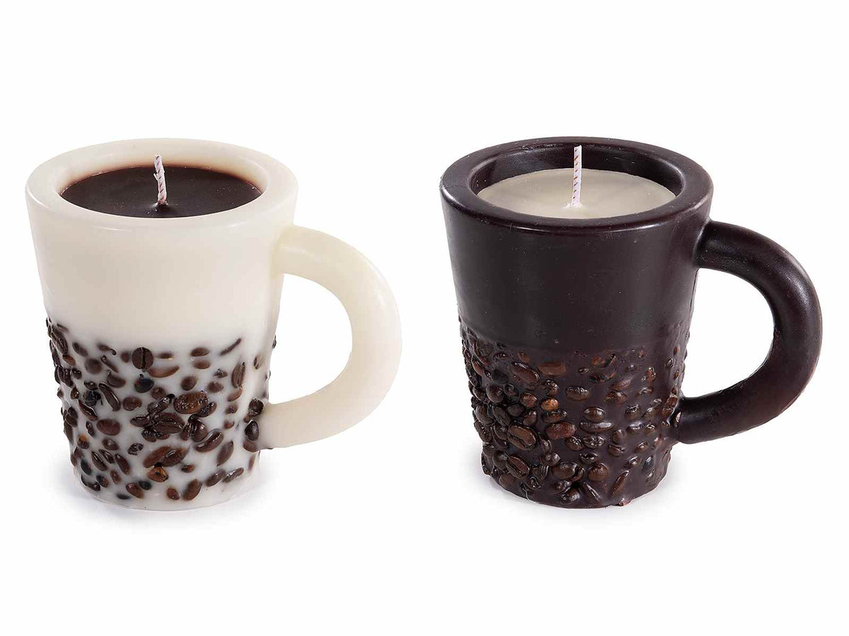 Candele profumate al caffè a forma di tazzina con veri chicchi, set da 2 pezzi, cm 11,5 x 8 x 9,5 H